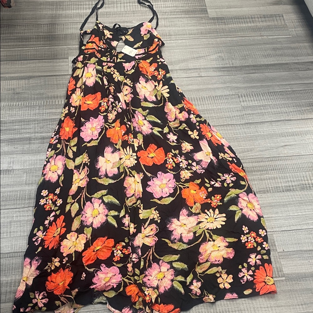 Free People Floral Maxi Dress - Black, Pink, Orange - Picture 4 of 10